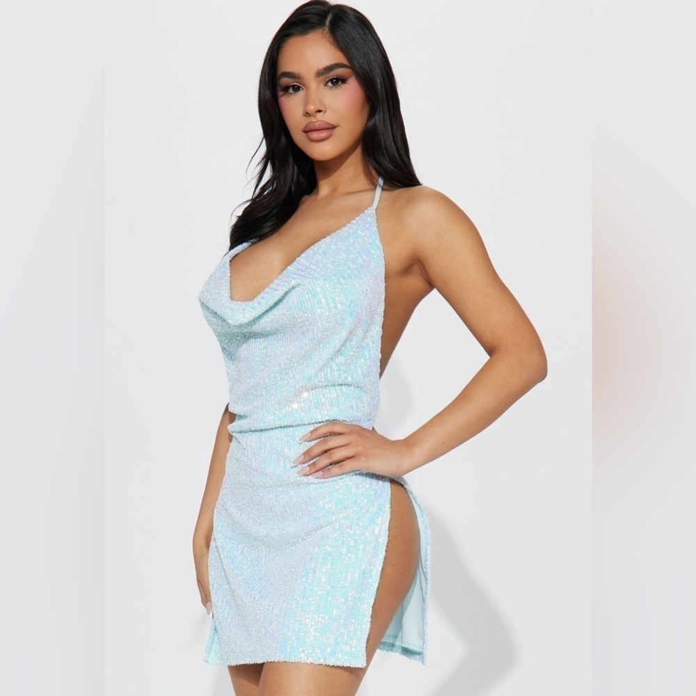 Fashion Nova Feeling Frisky Mini Aqua Dress